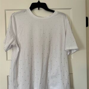White Short Sleeve Tee with Stud/ bedazzled Embellishments